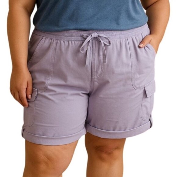 Woman Within Cargo Shorts Plus Size 26W Lavender Elastic Waist Drawstring - Picture 1 of 7